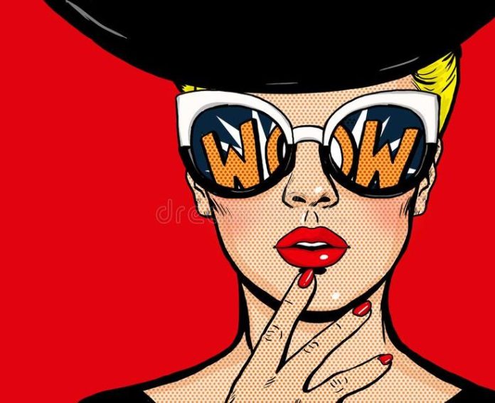 Create a Pop Art image of a woman wearing sunglasses and a beret